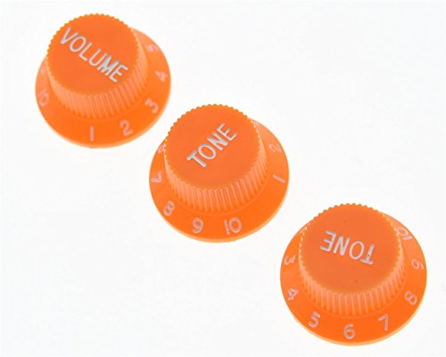 KAISH Set of 3 Orange w/ White Number ST Strat Style Guitar Knob Volume Tone Knobs