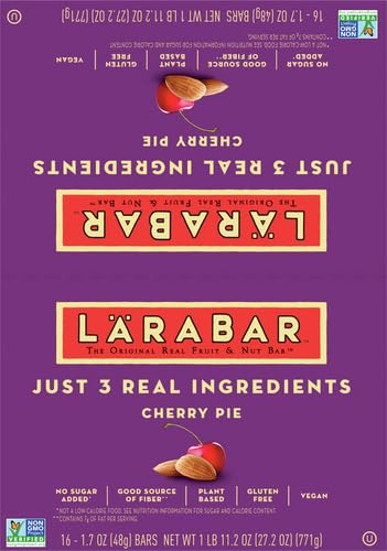 LARABAR CHERRY PIE, GLUTEN FREE VEGAN FRUIT & NUT BAR, 1.7 OZ BARS, 16 CT