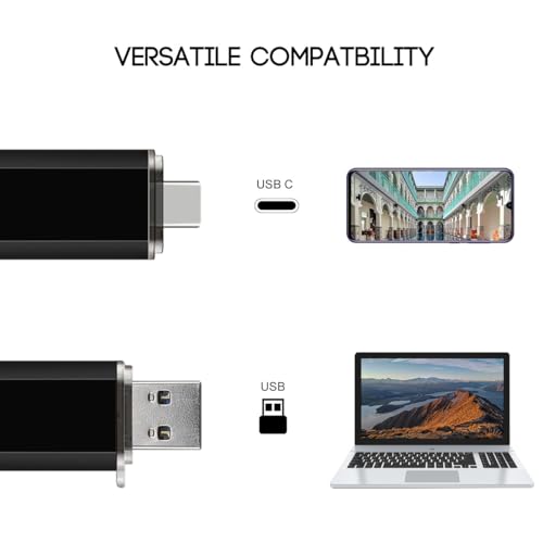 2-Pack 128GB USB C Flash Drive Dual Flash Drive Type C + USB A Memory Stick Jump Drive 2-in-1 Thumb Drive for Storage and Backup (128GB*2 Black&Blue)