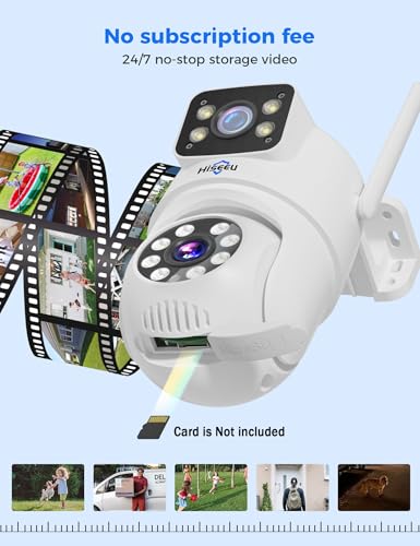 Hiseeu Wireless Security Camera Dual Lens 5G/2.4G WiFi PTZ Camera Qutdoor lP65 Waterproof Motion Tracking,Color Night Version, Plug-in Cable, No-Monthly Fees Works with Wireless Camera System