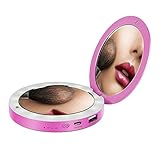 Portable Charger Makeup Mirror Compact 3.6inch Power Bank 3000mAh as Gift for Friends,Girls,Mom etc with 1x/3x Magnified Vanity Mirror (Pink)