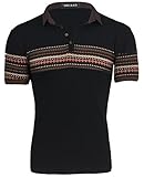 Mens retro print polo short sleeve t-shirts-Black-L