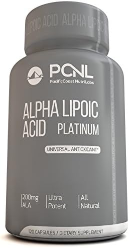 PacificCoast NutriLabs 200mg Alpha Lipoic Acid ALA, All-Natural Universal Antioxidant Supplement, Best Vitamin For Nerve Related Ailments, Numbness &amp; Blood Vessels, Free Ebook, 120 Capsules