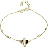 Vanbelle 18K Gold Plated Jewelry - Enamelled Cactus Bracelet in Beaded Chain - Beautifully Handcrafted Bracelet - Hand Bracelet for Women - 6.5" + 1" extender