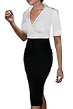 Viwenni Women's Celeb Colorblock Tunic V Neck Collar Work Business Pencil Dress