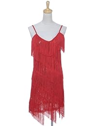 Anna-Kaci minivestido de fiesta, estilo flapper, años 1920, espalda descubierta, con breteles, con lentejuelas y flecos para mujer