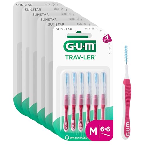 GUM TRAV-LER Interdentalbürsten | für gründliche Reinigung zwischen den Zähnen | flexibler Griff | Zahnreinigung und Plaque Entfernung | 1.4mm, ISO 4 | Größe M