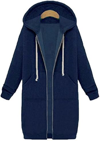 Women Casual Long Hoodies Sweatshirt Coat Pockets Zip Up Outerwear Hooded Jacket Plus Size Tops