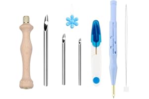 DTREEL Punch Needle,Adjustable Punch Needle Embroidery, Wooden Handled Embroidery Pen with Three Different Metal Needles,Punch Needle Kits for Adults Suitable for Beginners to Use And to Make DIY Handicrafts