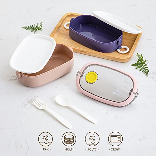 Lille Home 2-Tier Stackable Plastic Leakproof Microwavable Bento Lunch Box/Jumbo Size Food Container with Cutlery Set, BPA Free, 54oz (Blue)