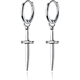 Simple Dangle Knife Sword Small Hoop Cuff Drop Earrings for Women Men Personalized Sterling Silver Huggie Hinged Cute Cartilage Hypoallergenic Charm Dagger Little Hoops for Her Bff 9mm