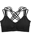 Humble Chic Women's Criss Cross Sports Bra Black Padded Multi Strap Seamless Bralette, Black