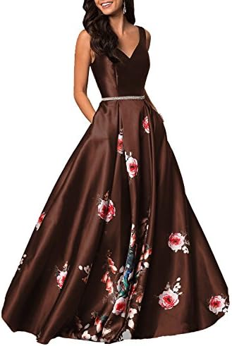 LL Bridal Women's V Neck Floral Prom Dresses 2018 Party Ball Gown LLAP211
