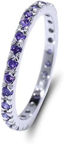 De Lelu Sterling Silver Stackable Round Simulated Amethyst Purple Cz Eternity Ring, Size 9