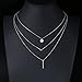 S925 Sterling Silver Triple Layer Pendant Choker Necklace for Women 16