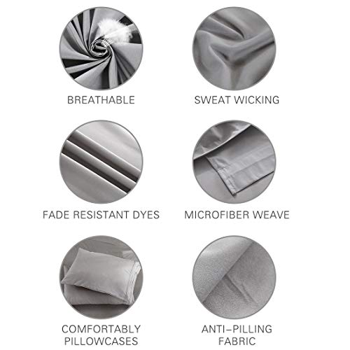 Abakan Queen Bed Sheets Set 4 Piece Microfiber 1800 Series Hotel Luxury Bedding Sheet Breathable, Wrinkle Fade Resistant Soft Sateen Weave Deep Pockets Bedding Set (Queen, Grey) - Thumbnail 3