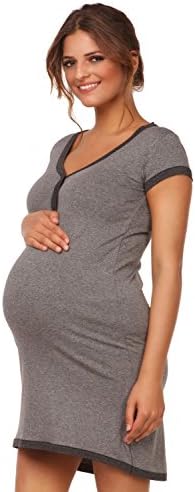 Happy Mama. Womens Maternity Nursing Breastfeeding Nightdress Shirt Gown. 981p (Grey Melange, US 8/10, XL)
