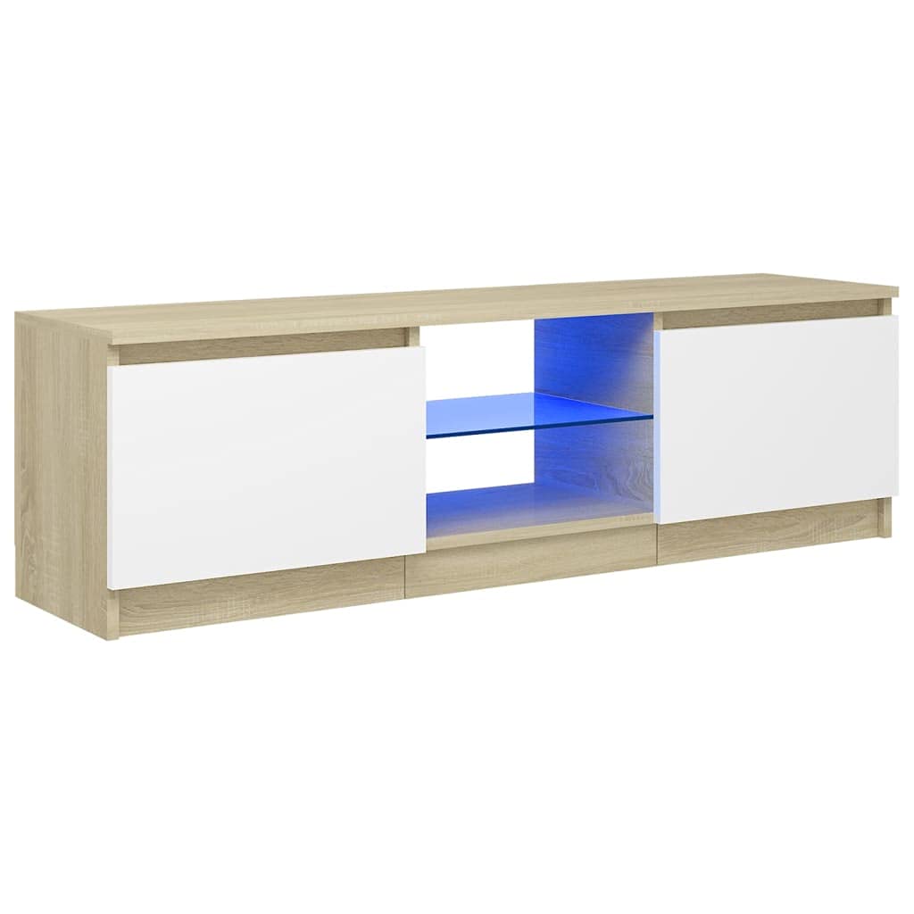 vidaXL-Armario-TV-con-Luces-LED-Soporte-Mobiliario-Aparador-Estante-Salon-Sala-de-Estar-Dormitorio-Decoracion-Blanco-y