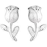 925 Sterling Silver Tulip Stud Earrings for Women Petals Floral Small Studs Cartilage Earrings Dainty Flower Lightweight Hypoallergenic Ear Jewelry