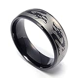 TEMEGO Jewelry Mens Stainless Steel Ring, Vintage Gothic Dragon Band,Black