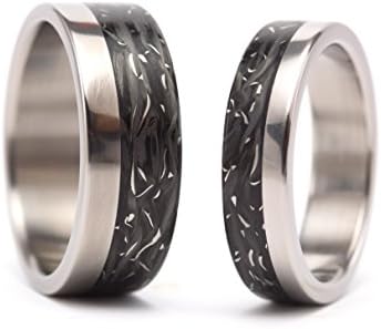 Set of two titanium and carbon fiber wedding bands. Modern and originals black rings. Water resistant and hypoallergenic. (00332_5N8N)