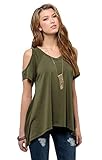 Bluetime Womens Casual Hollow Out Short Sleeve Off Shoulder Tunic Tops Shirt