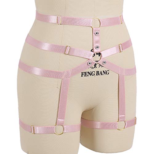 Goth Body Harness Garter Belt Stockings for Women Sexy Lingerie Elastic Suspender Belt for Women (Pink)