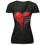 TAORE Long sleeve Women's Fashion Short Sleeves Style Skull Cotton T-Shirt Tops (USS=Label SizeM, Skull-B)