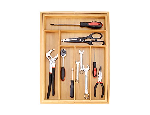 Bamboo Expandable Cutlery Drawer Organizer - Kitchen Utensil 8 Compartment Storage Wooden Flatware Holder, Cutlery Tray Adjustable Kitchen Drawer