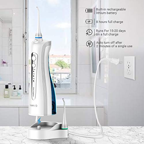 SUNAVO WF-02 Cordless Water Flosser IPX7 Waterproof 3 Modes for Braces and Teeth Whitening, Dental Water Jet Rechargeable 15 days battery, Portable Oral Irrigator for Travel and Home BPA free, ETL FDA