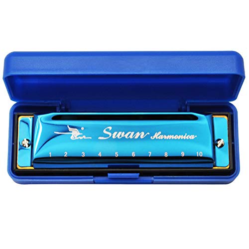 Harmonica Professional Harp Harmoc Key of C 10 Hole Polyphony Diatonic Mouth Organ with Case for Blues Folk Jazz Pop for Adult Kid Children Student Teaching Beginner Gift Blue