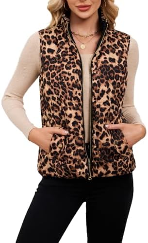 Hesaco Leopard Print Fleece Vest Women Faux Fur Vest Coat Cheetah