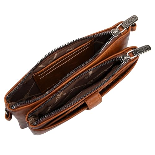 Montana West Wrangler Distressed Crossbody Purses for Women Multi-function Card Holder Wallet Small Purse with Double Zipper