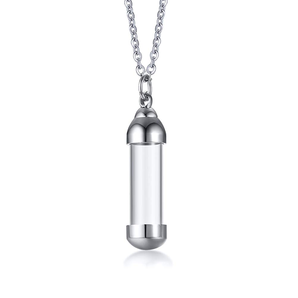 Cupimatch Glass Openable Perfume Container Vial Tube Necklace Chain, Stainless Steel Urn Keepsake Cremation Ashes Memorial Small Pendant Necklace Jewelry