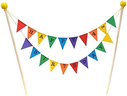 amazing buntings, Happy 4th Birthday Cake Topper Decoration, Rainbow, Preassembled