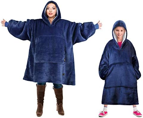WANZIJING Amazing Comfy Warm, Soft, Cozy Sherpa Blanket Sweatshirt, Seen on Shark Tank for Adults & Children, Reversible, Hood & Large Pocket, One Size