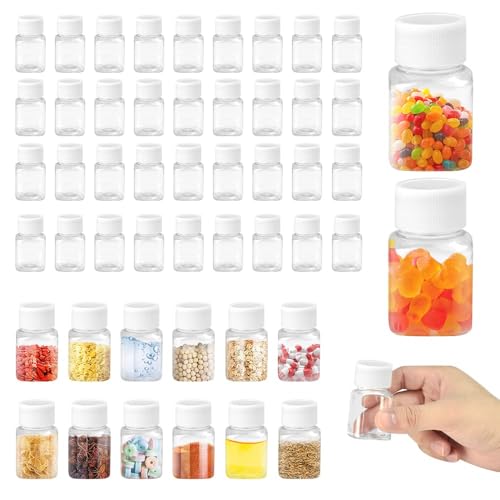 50 Pcs 30ml Clear Plastic Square Bottles with Screw Caps, Refillable Travel Bottles with Inner Gaskets, Small Leak-Resistant Empty Containers with Writable Labels for Toner, Lotion, Shampoo, Crafts