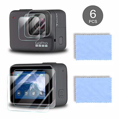 Wiilkac Screen Protector for GoPro Hero 7 White/GoPro Hero 7 Silver for 4 PCS,Ultra Clear 9H Hardness Tempered Glass Screen Protector + Lens Protector for GoPro Hero 7 Silver/White 2019 Action Camera