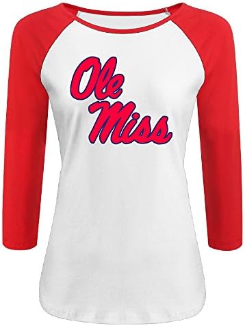 Women's Ole Miss Rebels 100% Cotton 3/4 Sleeve Athletic Baseball Raglan Shirt Red US Size XL