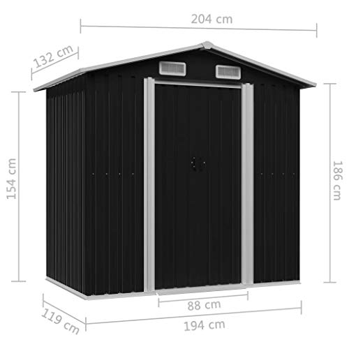 Festnight Gartenschuppen Anthrazit Metall 204 x 132 x 186 cm Geräteschuppen Gartenhaus Metallgerätehaus – Bild 3