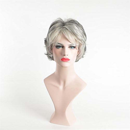 Short Wavy Grey Hair Heat Resistant Synthetic Wigs for Mom Grandma
