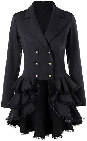 Sunyastor Women's Double Breasted Victorian Steampunk Blazer Coat Button Up Vintage Wedding Uniform Jacket with Lace Hem