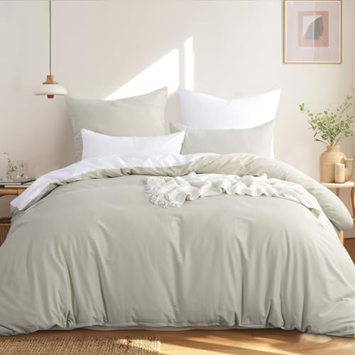 RUIKASI Bettwäsche 200x200 Baumwolle Beige - Bettwäsche-Sets 200x200cm 3teilig Wendebettwäsche 3tlg mit Reißverschluss, zweifarbige Bettbezug Set Beig