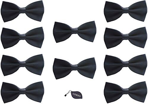 UDRES Men Formal Tuxedo 10 Pack Solid Color Satin Bow Tie Classic Pre-Tied Bowtie