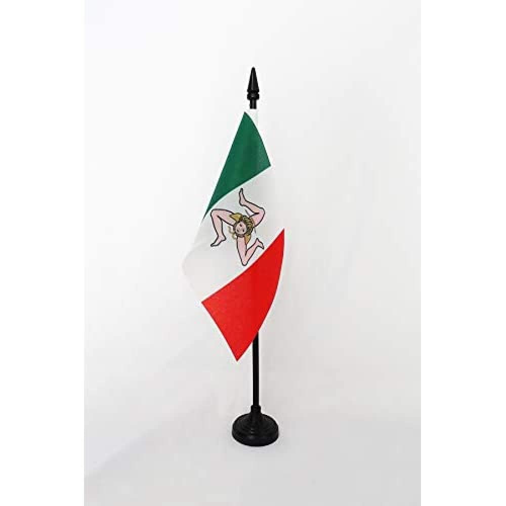 AZ FLAG - Sicilian Independence Movement Table Flag 4'' x 6'' - nationalism of Sicily Office Mini Banner 100% Polyester 15 x 10 cm - Mini Desk Flag with 10'' Pole and Black Plastic Base
