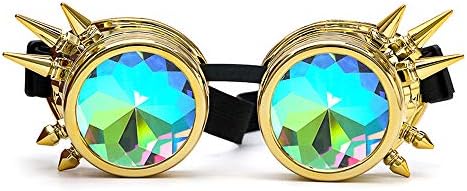 Halloween Rave Fashion Steampunk Kaleidoscope Glasses Rivets Cosplay Goggles with Rainbow Crystal Glass Lens