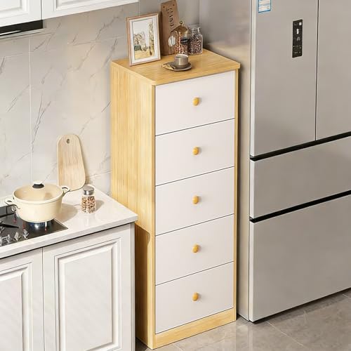 DAYONG 5 Chest of Drawers, Bedroom Dresser, Living Room Storage, Modern Bedside Table, Wooden Vertical Drawers for Hallway Sofas, Oak and White (styleA-40 * 32 * 79CM)