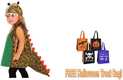 Living Fiction Childs Toddler 3T4T Halloween Costume Dinosaur Girl Boy Free Treat Bag Brown And White