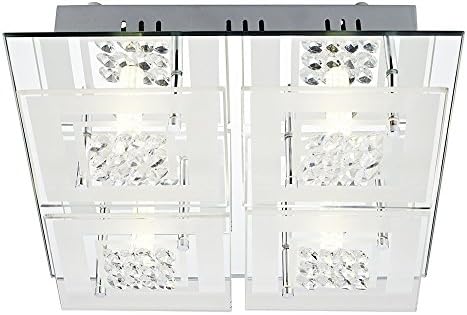 Mirrored Square Flush Mounted Ceiling Light Fitting with Frosted Glass Covers with Small Crystal Beads by Haysoms