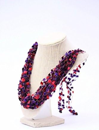 LOVELY CROCHET NECKLACE- Quality, Handcrafted, Adjustable- Metallic Thread Adds Subtle Sparkle- Red, Purple